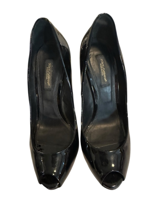 Dolce & Gabbana Shoes - Women's Dolce & Gabbana Black Patent Leather Peep Toe Stilettos Heels 6.5 / 36.5